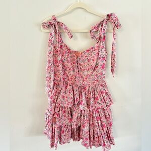 Mable Girly Pink Floral Dress with Bow Straps